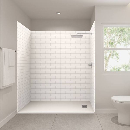 Castico 72x36x84" Solid Composite Stone Alcove Shower Kit Subway Walls