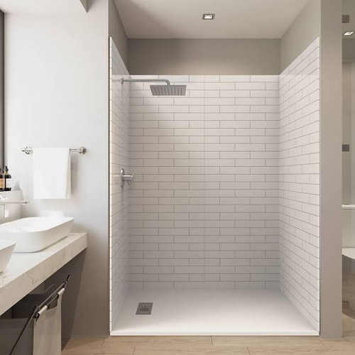 Castico 60x36x84" Solid Composite Stone Alcove Shower Kit And Subway Walls