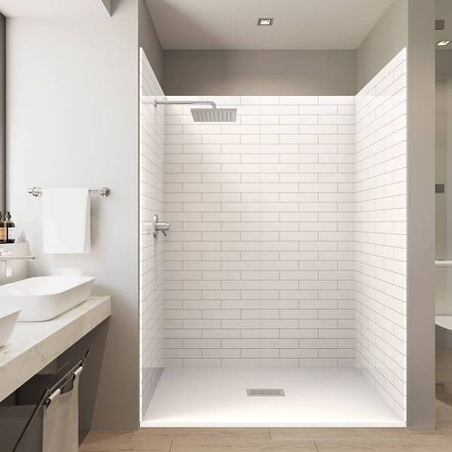 Castico 60x36x84" Solid Composite Stone Alcove Shower Kit - Subway Walls