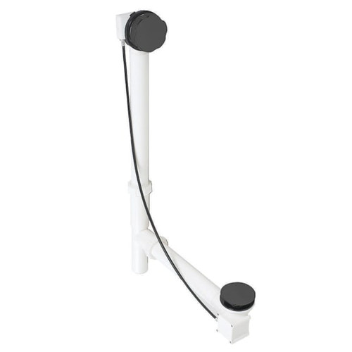 Westbrass 27" Cable Drive Bath Drain Rotary Overflow Up Stopper White Poly Black