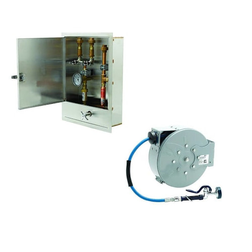 T&S Brass And Bronze Hose Reel Assy 30' Clsd Hose Reel Cab W/Ctrl Vlv/Temp Gauge