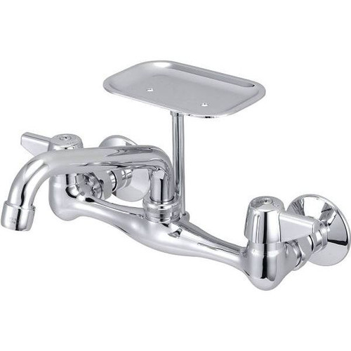 Central Brass Kitchen Faucet, 1.5 Gpm, 7.875 To 8.125" Center, Polished Chrome, 2 Handles