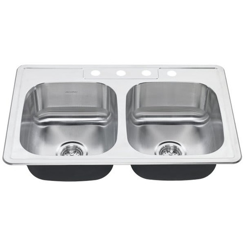 American Standard Colony Double Bowl Stainless Steel Sink 33 X 22 X 8" 4 Hole