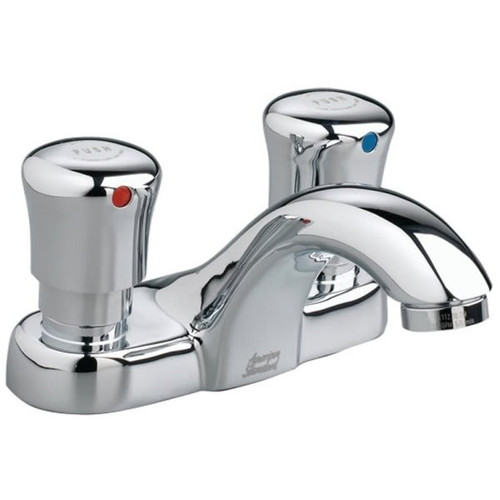 American Standard Metering Faucet, 0.5 Gpm, 2.125" Spout, 4" Center, Polished Chrome