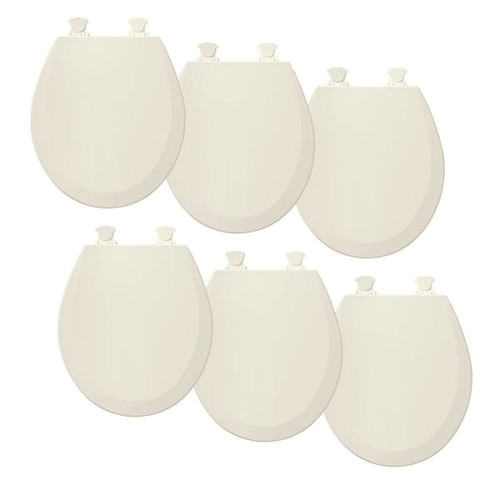 Bemis Easy-Clean Round Enameled Wood Closed Front Toilet Seats In Biscuit, Pack Of 6