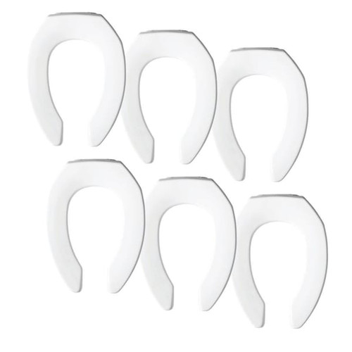Bemis Commercial Stay-Tite Duraguard Elongated Plastic Open Front Toilet Seats In White, Pack Of 6
