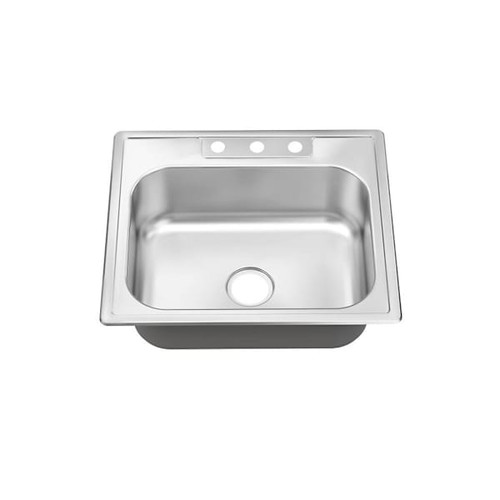 Seasons 25 In. Drop-In Single Bowl Stainless Steel Kitchen Sink, 21 Gauge, 3 Hole