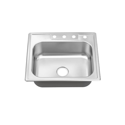 Seasons 25 In.drop-In Single Bowl Stainless Steel Kitchen Sink, 21 Gauge, 4 Hole