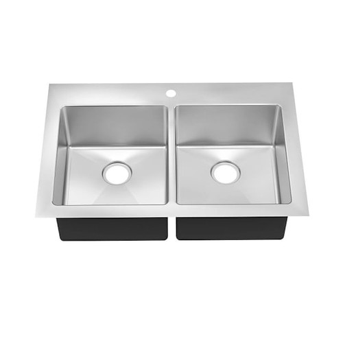 Seasons 33 In. Dual-Mount Double Bowl Stainless Steel Kitchen Sink, 18 Gauge, 1 Hole