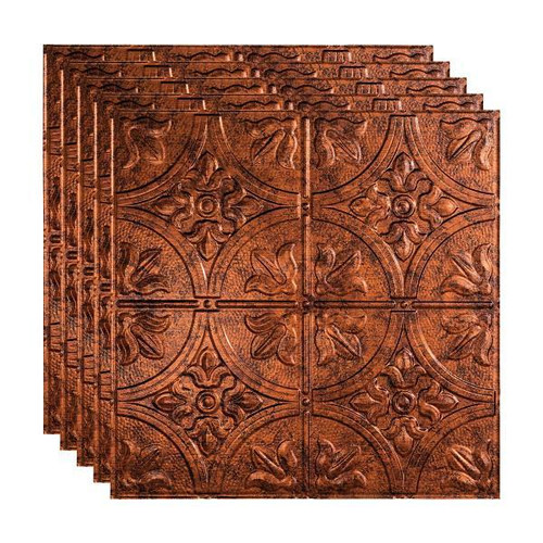 Fasade 2'X2' Traditional #2 Lay Ceiling Panel, Moonstone Copper, Package Of 5