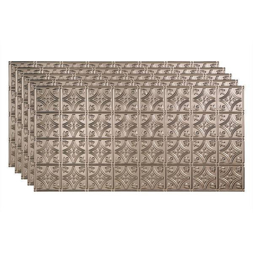 Fasade 2'X4' Traditional #1 Glue Up Ceiling Panel, Brushed Nickel, Package Of 5