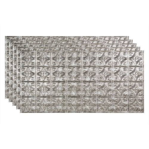 Fasade 2'X4' Traditional #1 Glueup Ceiling Panel Crosshatch Silver, Package Of 5