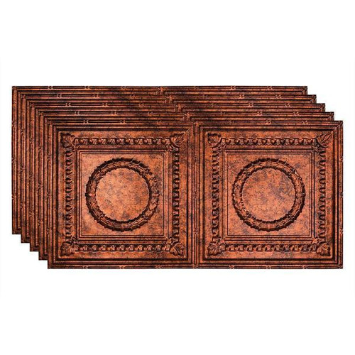 Fasade 2'X4' Rosette Glue Up Ceiling Panel, Moonstone Copper, Package Of 5