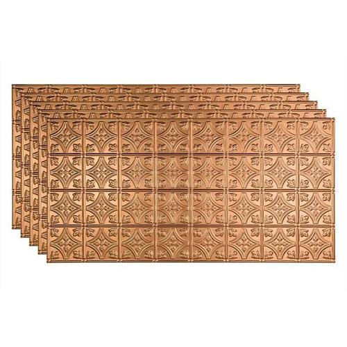 Fasade 2'X4' Traditional #1 Glue Up Ceiling Panel, Polished Copper, Package Of 5