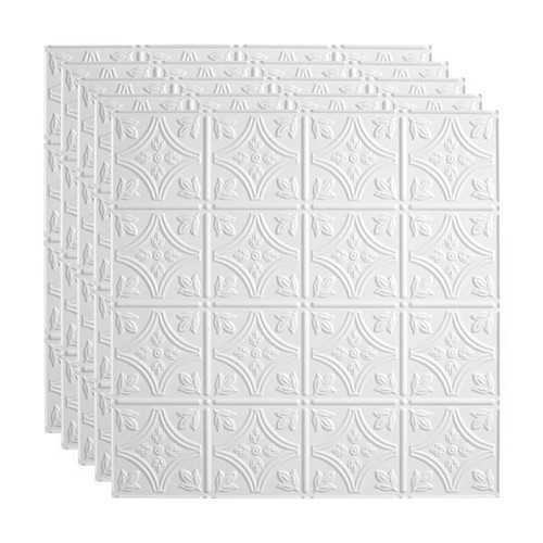 Fasade 2'X2' Traditional #1 Lay Ceiling Panel, Matte White, Package Of 5