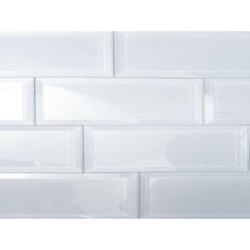 Abolos Frosted Elegance 3x12" Blue Glass Beveled Subway Wall Tile, Case Of 44