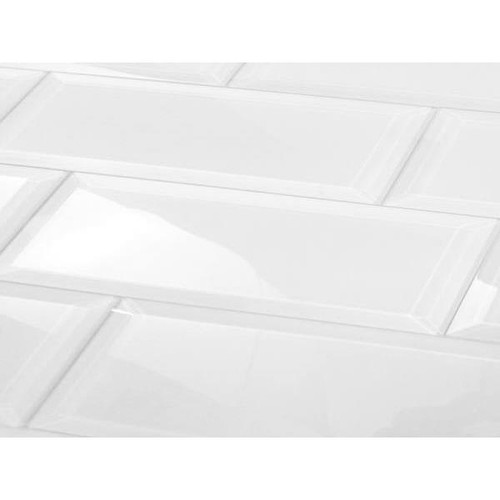Abolos Frosted Elegance 3 X 12  White Glass Beveled Subway Wall Tile, Case Of 42