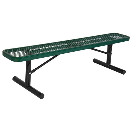 Ultrasite 6' Park Bench With Out Back, 2" X 12" Planks, Green Planks/Black Frame