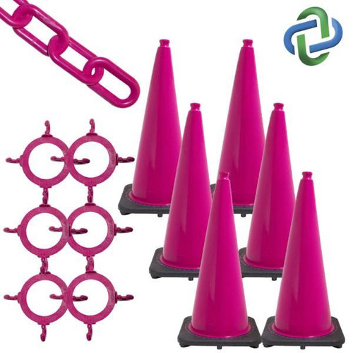Mr. Chain 28 Safety Pink Traffic Cone And Chain Kit