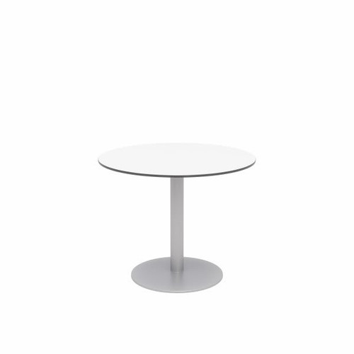 Kfi Eveleen Series 36" Round Outdoor Cafe Table, White Top, Silver Frame