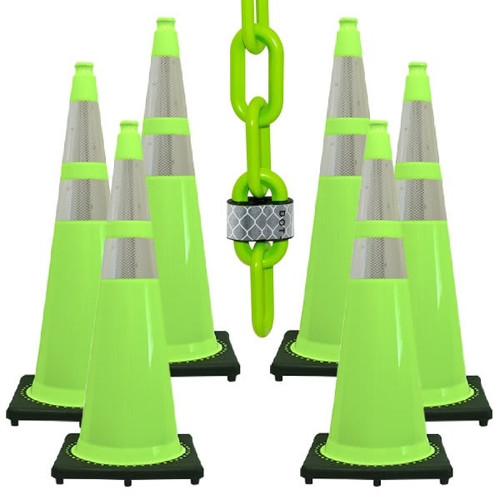 Mr. Chain 36 Inch Safety Green Reflective Cone And Reflective Chain Kit