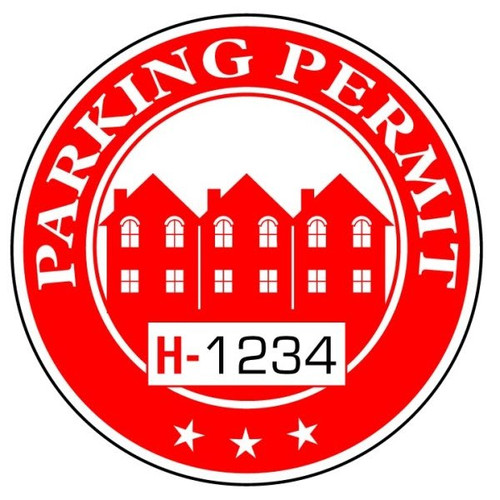 Parking Permit Static Cling Sticker, Red Houses, 2-1/4 Diameter, Package Of 100
