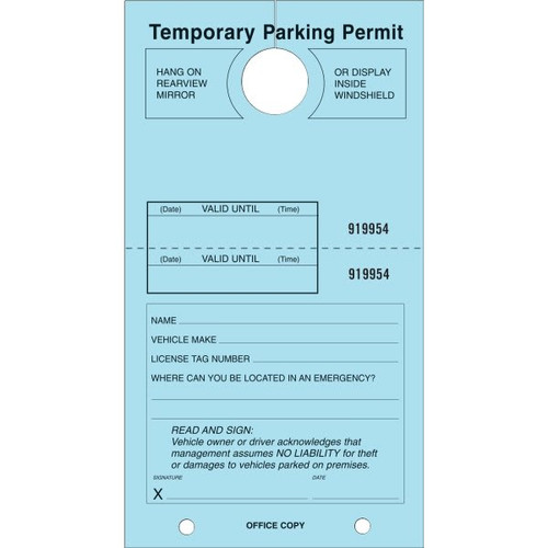 Temporary Parking Tag, Large Instructions, Blue, 4-1/4 X 7-3/4, Package Of 100