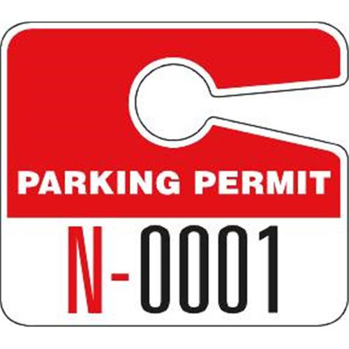 Plastic Parking Permit Tags, With Jumbo 1 Numbers, Red, Package Of 100