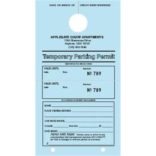 Temporary Parking Tags, Blue, 4-1/4 X 7-3/4, Package Of 100