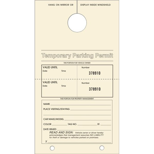 Temporary Parking Tags, Canary, 4-1/4 X 7-3/4, Package Of 100