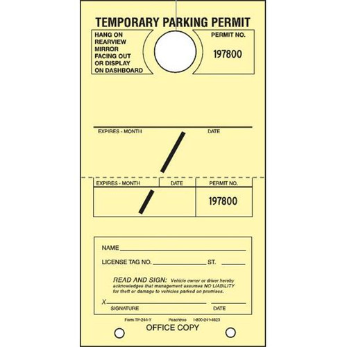 Personalized Temporary Parking Tags, Canary, 4-1/4 X 7-3/4, Package Of 100