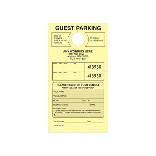 Guest Parking Tags, Canary, 4-1/4 X 7-3/4, Package Of 100