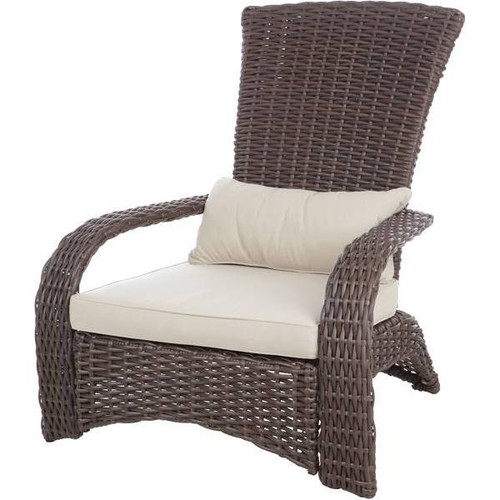 Patio Sense Deluxe Coconino Stationary Wicker Patio Adirondack Outdoor Lounge Chair W/ Beige Cushion
