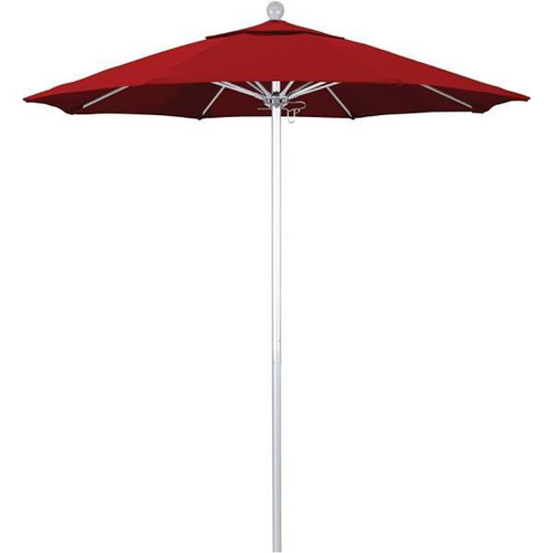 California Umbrella 7.5 Ft. Silver Aluminum Patio Umbrella In Jockey Red Sunbrella