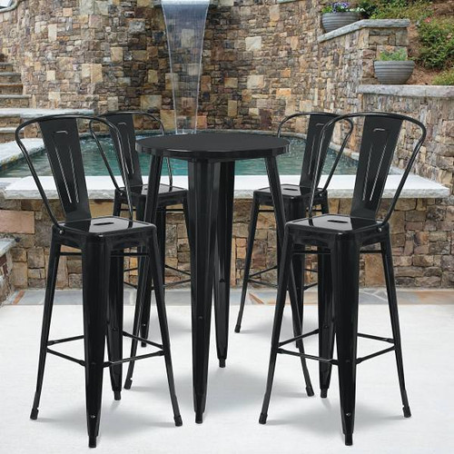 Carnegy Avenue Black 5-Piece Metal Round Outdoor Bistro Set