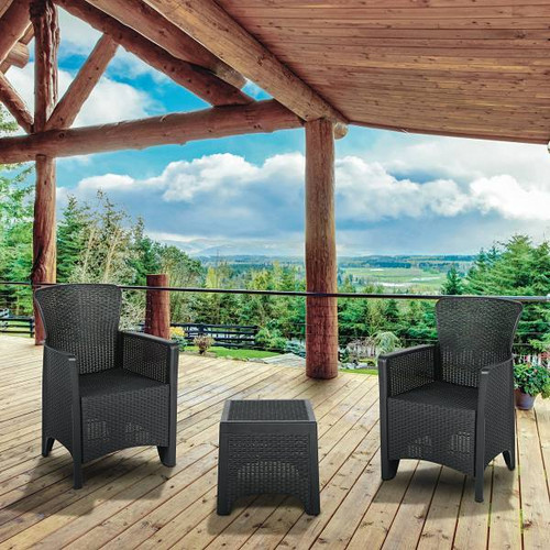 Carnegy Avenue Gray 3-Piece Wood Patio Conversation Set