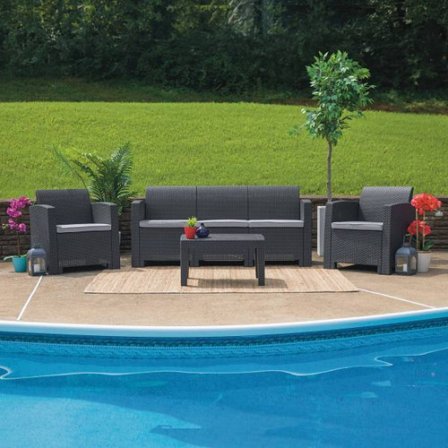 Carnegy Avenue Dark Gray 4-Piece Wood Patio Conversation Set