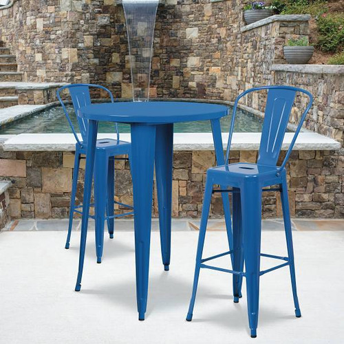 Carnegy Avenue Blue 3-Piece Bar Height Metal Round Outdoor Bistro Set
