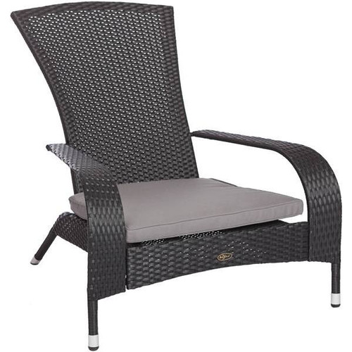 Patio Sense Coconino Black Wicker Plastic Adirondack Chair With Gray Cushion