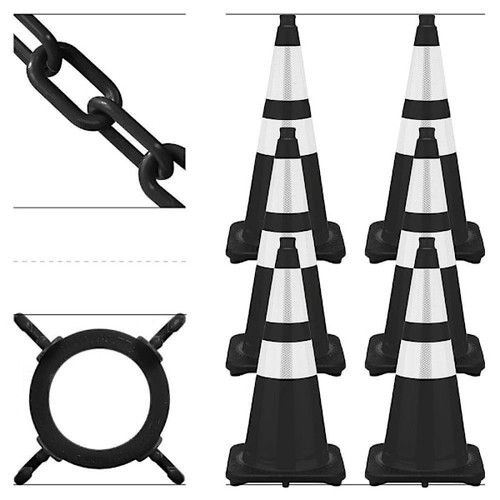 Mr. Chain 28" Black Reflective Traffic Cone And Chain Kit