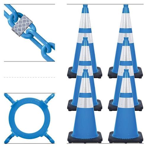 Mr. Chain 28" Sky Blue Reflective Traffic Cones And Reflective Chain Kit