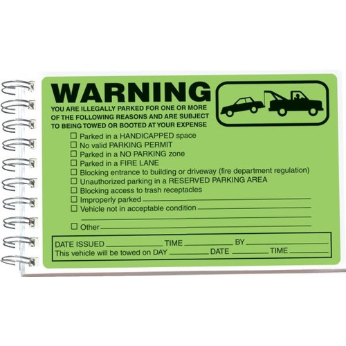 Warning/Illegally Parked Violation Stickers, 8 X 5, Book Of 50