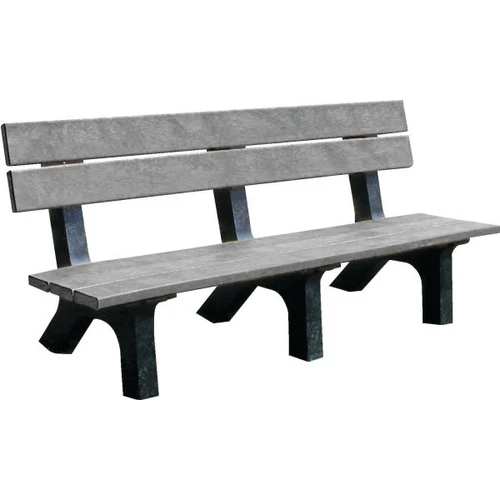 Plastic Recycling Rock Island Bench, Gray With Black Legs, Recycled Plastic, 6'