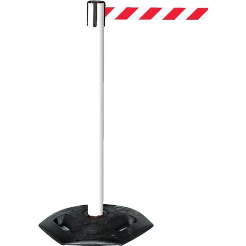 Tensabarrier Post With Rubber Base, White Post
