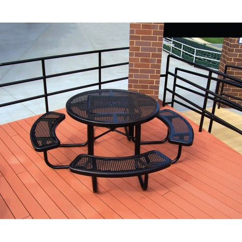 Ultrasite 6-1/2' Round Picnic Table, Thermoplastic Coated Steel, Diamond Pattern - Blue
