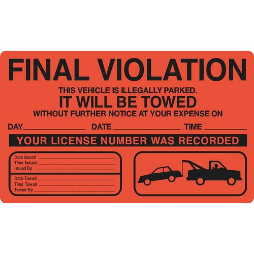 Violation Sticker "Final Violation" 10x6", Red, Package Of 100