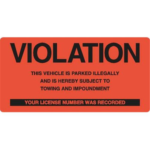 Violation Parking Sticker, Bright Red, 6 X 3, Package Of 100