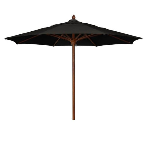 Fiberbuilt Augusta Black Marine Umbrella With Teak Pole 9'