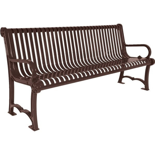 Ultrasite 6' Charleston Rendezvous Park Bench, Thermoplastic Coated Steel, Dual Mountability - Brown