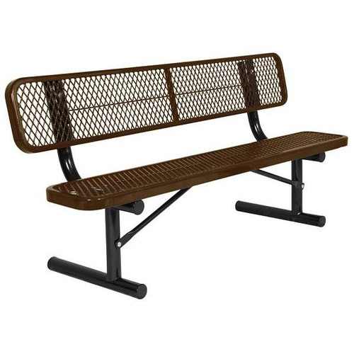 Ultrasite 6' Portable Park Bench, Thermoplastic Coated Steel, Diamond Pattern - Brown